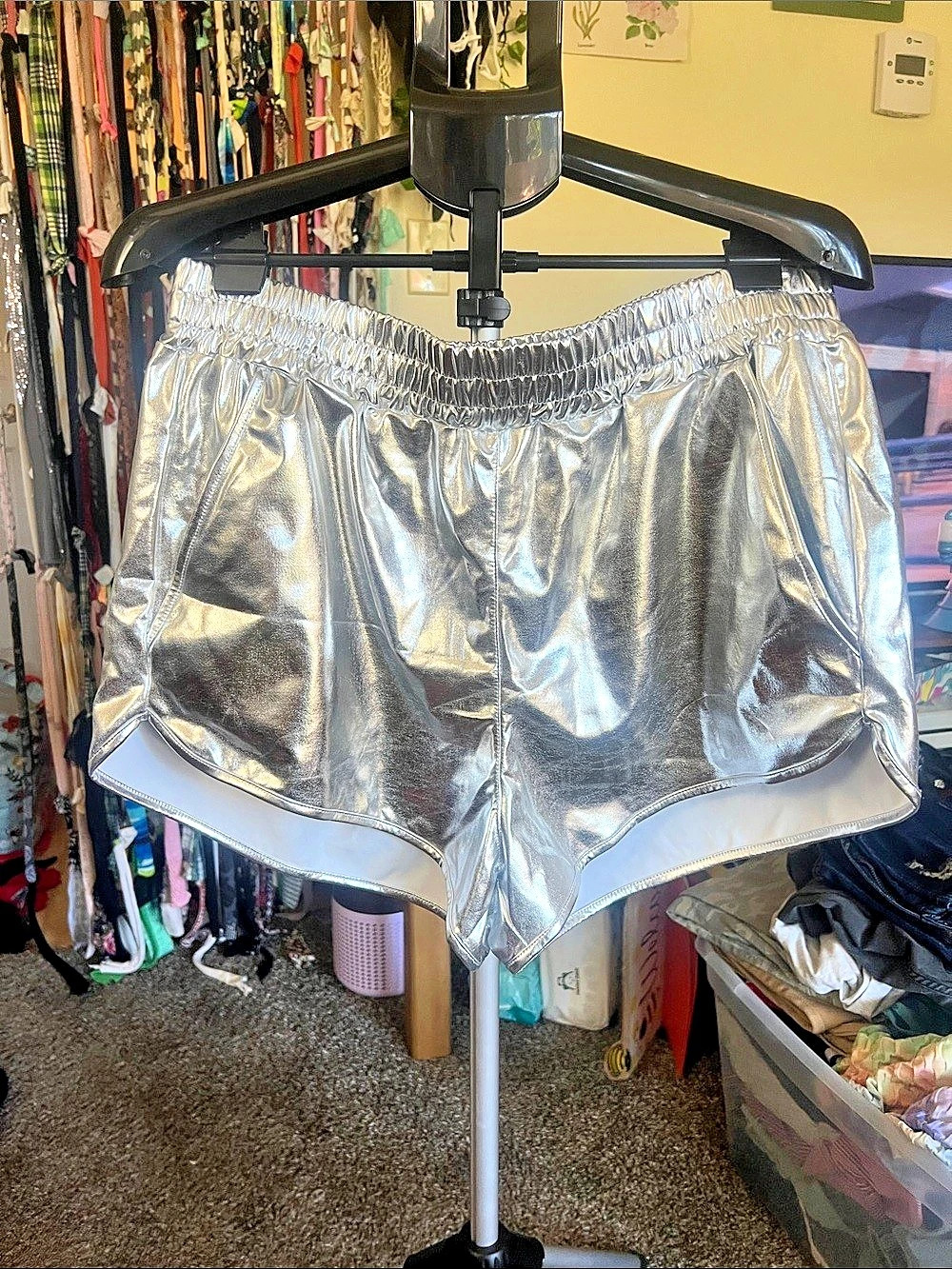 MAKARTHY Women's Metallic Shorts Elastic Waist Shiny Sparkly Rave Pants High
